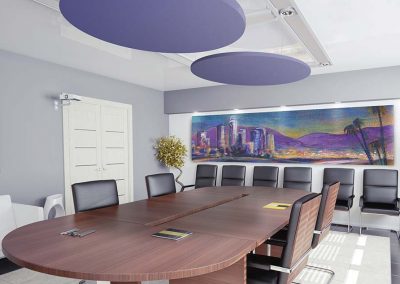 Meeting room suspended acoustic rafts