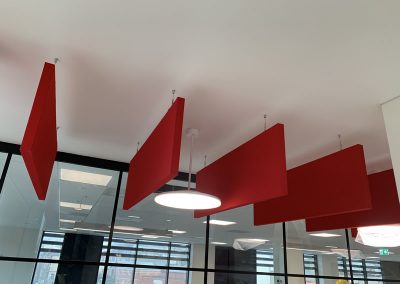 Suspended acoustic baffles in Cardiff office