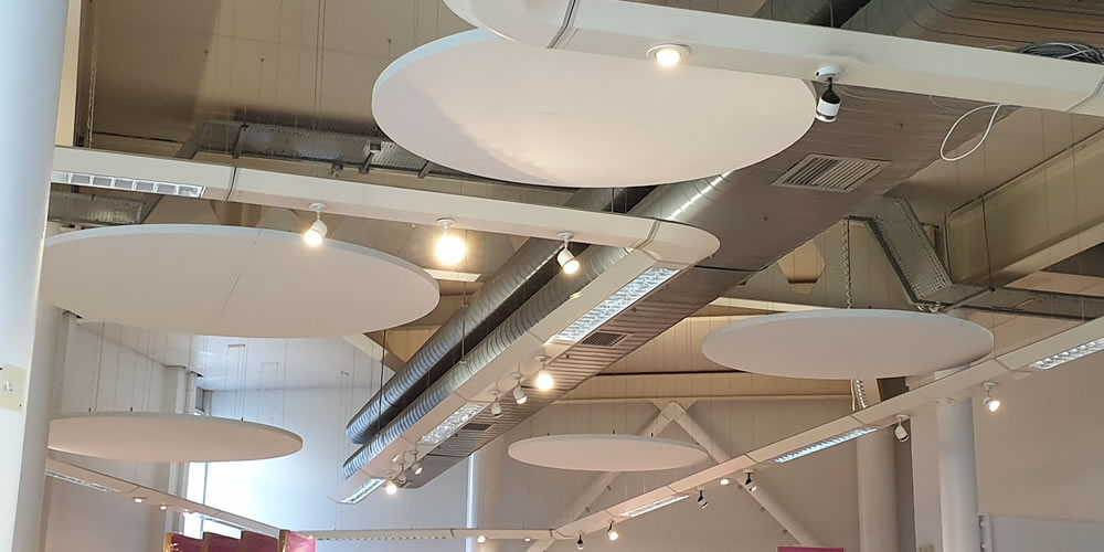 Shush Raft acoustic absorption ceiling panels installed in Museum