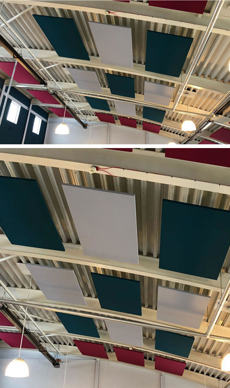 Shush Raft Sound absorbing ceiling panels in community hall