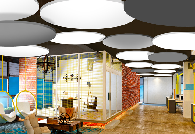 Suspended acoustic ceiling floating panels
