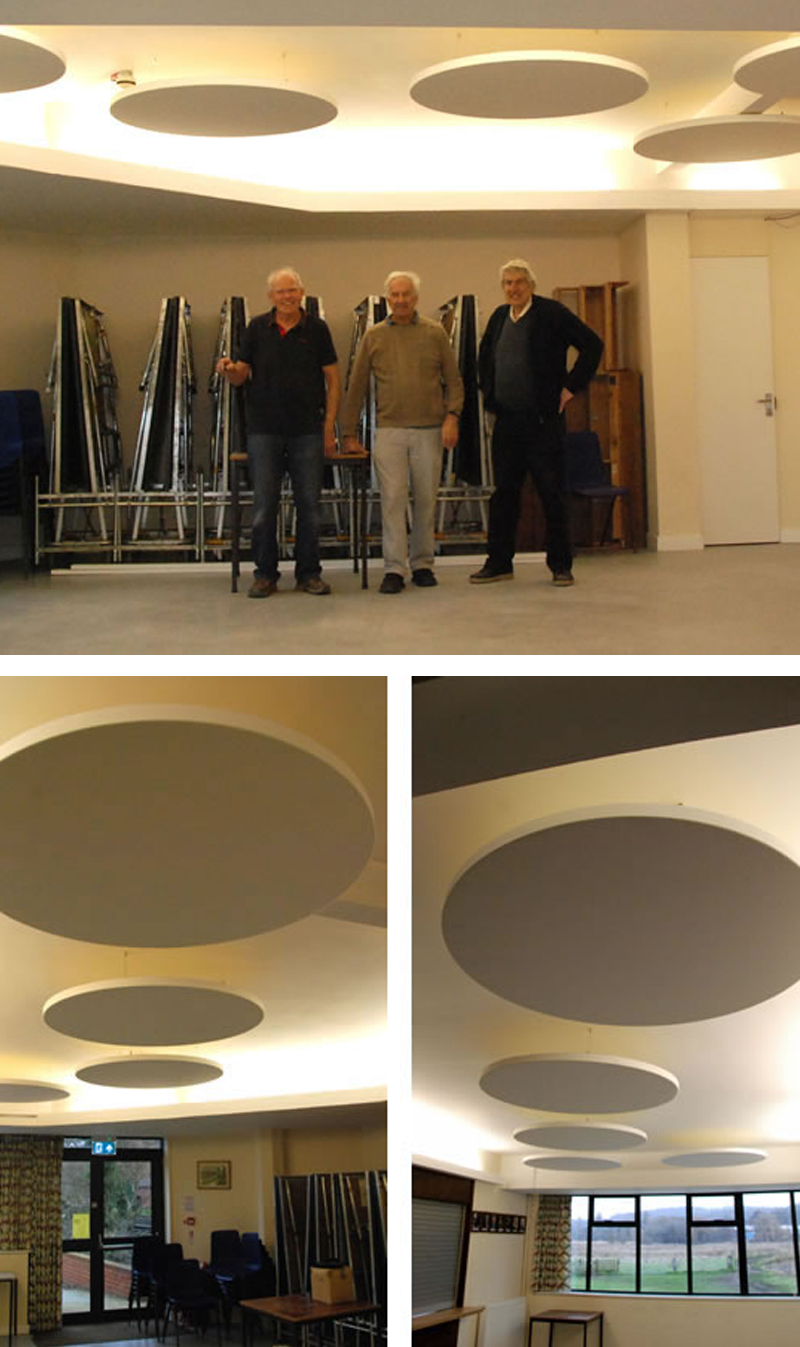 Acoustic rafts in church hall in Surrey